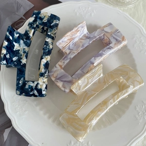 Oil painting style square acetate hair claws with marble texture in three assorted colors