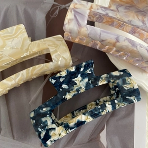 Elegant large square acetate hair claw clips with marble texture for updo hairstyles