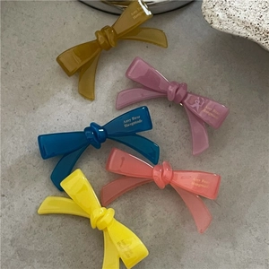 Lot de 5 barrettes à cheveux colorées en acétate avec nœuds en jaune rose et bleu