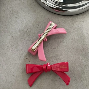 Barrettes à cheveux en forme de nœud rose et magenta avec pince crocodile dorée