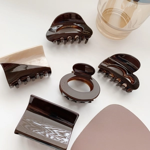 Vintage Acetate Hair Claw Clip Heart Square Round Shape Stitch Color Large Shark Clip Handmade Hair Accessories For Women