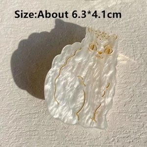 Pince à cheveux chat mignonne en acétate nacré avec contours dorés, taille 6,3x4,1cm
