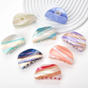 Women Fashion Acetate Hair Claw Clip Elegant Marble Pattern Striped Shark Clip Semicircle Hair Accessory For Thick Hair