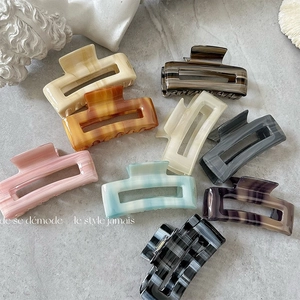 Rectangle acetate hair claw clip with marble texture design for elegant women styling
