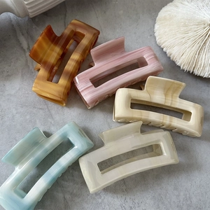 Vintage Acetate Hair Claw Clip Rectangle Marble Pattern Geometric Hollow Shark Clip Large Handmade Hair Accessories For Women