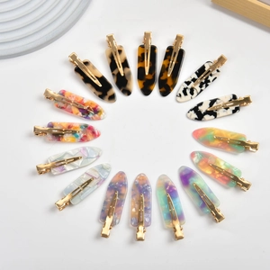 Set of 15 vintage marble texture acetate hair clips with gold duckbill metal bases