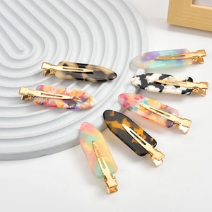 French Vintage Acetate Duckbill Hair Clips For Women Geometric Marble Pattern Candy Color Side Fringe Clip Fashion Hair Accessories