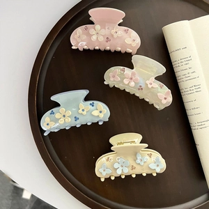 Vintage Acetate Flower Butterfly Hair Claw Clip Exquisite Rhinestone Large Shark Clip For Women Elegant Hair Accessories