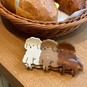Lot de 3 pinces à cheveux en acétate forme caniche, couleurs blanc, beige et café dégradé