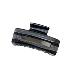 Rectangle acetate hair claw clip with black marble texture and France Handmade print