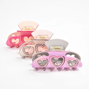 Lot de 3 pinces à cheveux en acétate avec motif cœur évidé en rose et lavande, ressort doré