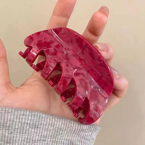 Vintage Large Acetate Hair Claw Clip Elegant Marble Pattern Hair Clip For Women Back Of Head Hair Accessories Magenta Styling Tool