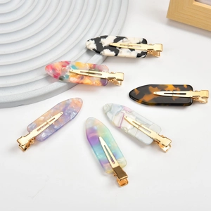 Set of 6 vintage geometric acetate hair clips with marble and tortoiseshell patterns