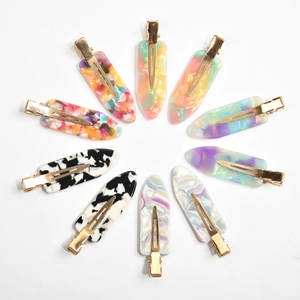 French vintage acetate hair clip set with 10 colorful geometric duckbill clips