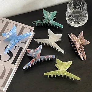 Élégante Grande Pince à Cheveux Papillon en Acétate de Cellulose Texture Marbre Pince Requin Queue de Poisson pour Cheveux Épais Femme Accessoires