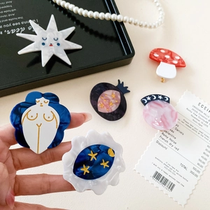 Fashion Acetate Hair Clip For Women Cute Planet Mushroom Duckbill Clip Oil Painting Style Rhinestone Side Hair Barrette