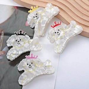 Lot de 4 pinces à cheveux caniche mignonnes en acétate nacré avec accents couronnes