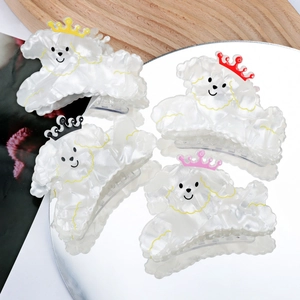 Pince à Cheveux Caniche de Dessin Animé Mignon Acétate Blanc Künstliche Perle Accessoire Cheveux Pour Femmes Filles Décoration Couronne
