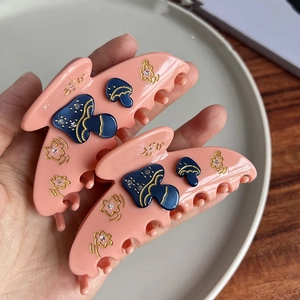 Pince à Cheveux en Acétate Rose Faite à la Main Avec Design Champignon Floral Ornée de Strass Style Coréen Accessoires