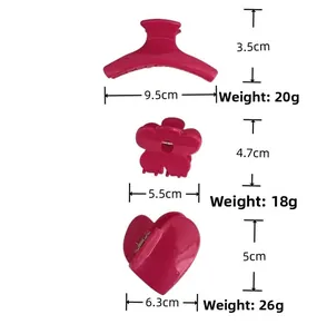 Detailed dimensions and weight of fuchsia acetate heart and flower hair claw clips set