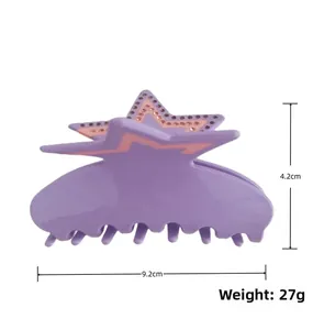 Dettaglio della molletta a stella viola da 9,2 cm con strass e dimensioni indicate