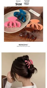Detailed close-up of 6.5cm acetate hair claws in blue, pink, orange, and brown colors