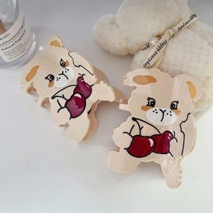 Lot de 2 pinces à cheveux chien mignon avec motif cerise pour coiffure femme
