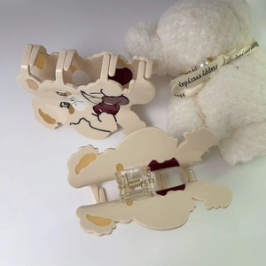 Pinces à cheveux mignonnes en acétate crème avec motif de chien pour coiffure femme