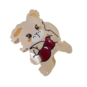 Pince à cheveux lapin cerise en acétate avec design de dessin animé beige et rouge
