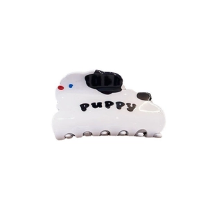 Pince à cheveux mignonne en acétate motif chien noir et blanc avec lettrage puppy