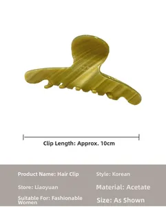 Detail showing high-quality acetate hair claw clip with yellow-green stripe texture