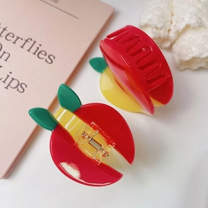 Simpatica pinza per capelli a forma di mela in acetato rosso e giallo per acconciature