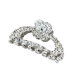 Pince à cheveux en acétate en forme d'éventail avec motif fleuri et pois noirs
