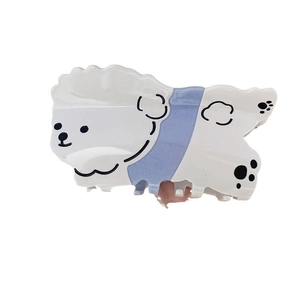 Pince à cheveux motif chien blanc en acétate avec ruban bleu pour femmes