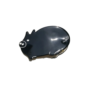 Cute black pig hair claw clip with glossy finish and minimalist white line cartoon details