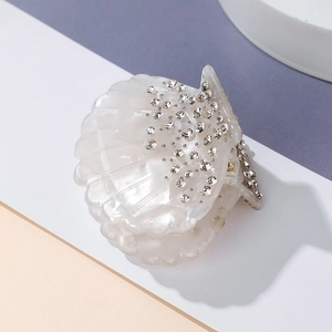 Elegant pearl white shell hair claw clip with sparkling rhinestones for women hair styling