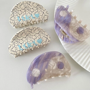 Women Acetate Hair Claw Clip Large Marble Texture Purple Tai Chi Graffiti Heart Print Shark Clip For Hair Styling Accessories