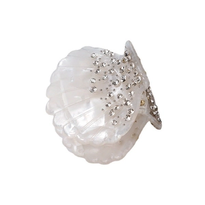 Elegant pearl white shell hair claw clip with sparkling rhinestones for women