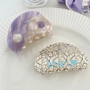 Elegant purple marble acetate hair claw clip and white heart printed shark clip set