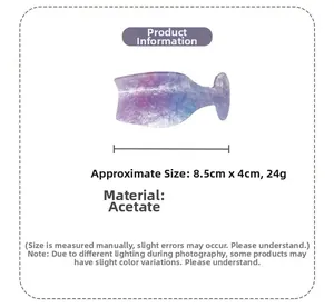 Detail of a purple and blue marble acetic acid hair claw clip with specific dimensions
