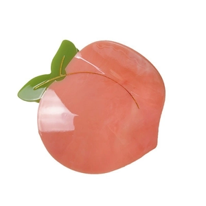 Pince à cheveux élégante en forme de pêche en acétate marbré rose avec détail de feuille