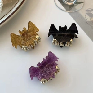 Halloween Bat Hair Claw Glitter Acrylic Alloy Shark Clip Gothic Style Hair Accessories For Women Girls Party Hair Clip
