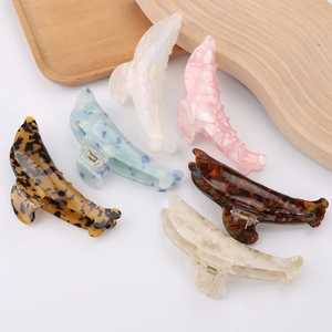 Pince à Cheveux Forme de Dauphin PVC Marbre Écaille de Tortue Grande Pince Requin pour Femmes Filles Accessoires Coiffure