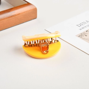 Cute lemon yellow acetate hair claw clip with gold metal spring for women's hairstyling