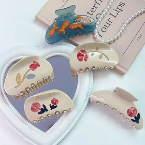 Handmade Acetate Floral Claw Clip For Women Vintage Rose Pattern Rhinestone Inlaid Hair Accessory Elegant Hair Catch Clip