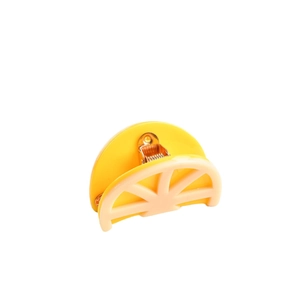 Cute lemon slice hair claw clip in bright yellow acetate for women's daily hairstyling