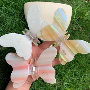 Iridescent acetate double-layer butterfly hair claws for elegant hairstyling