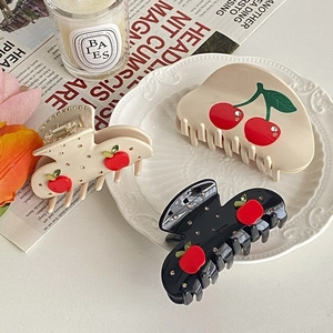 Acetate Cherry Apple Pattern Hair Claw Clips Large Rhinestone Shark Clip Sweet French Style Hair Accessories For Women