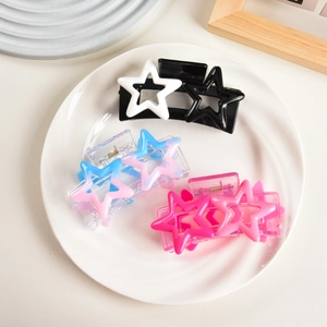 Y2K hollow star hair claw clips set in black-white, blue-pink gradient, and pink colors