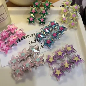 Barrettes à Cheveux Étoiles Y2K Sweet Cool pour Femmes Filles Paillettes Pentagramme Pinces à Frange Mode Plastique Alliage Épingles à Cheveux Latérales Accessoires pour Cheveux